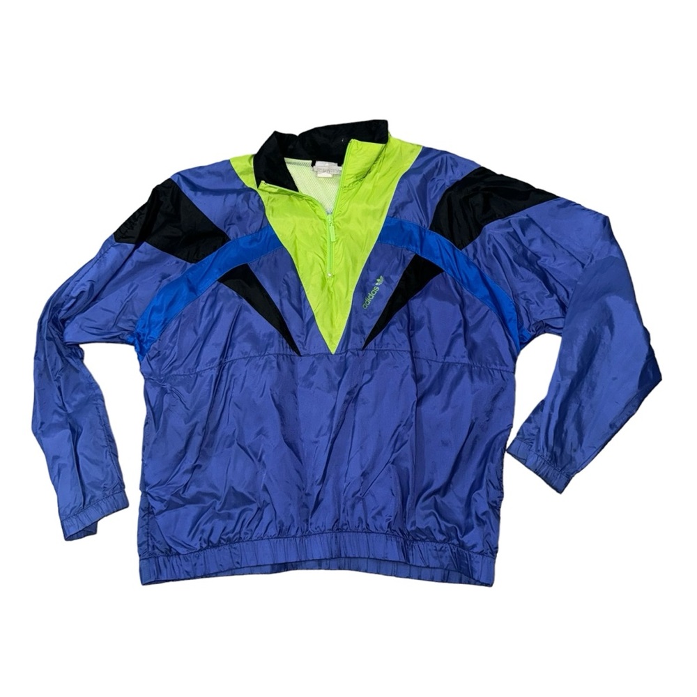 Vintage 90s Adidas Windbreaker 1/4 Zip Jacket Large ColorBlock Streetwear